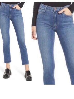 MOTHER Mid-Rise Dazzler Ankle Fray in ‘This Time Next Year Medium Blue Size 28